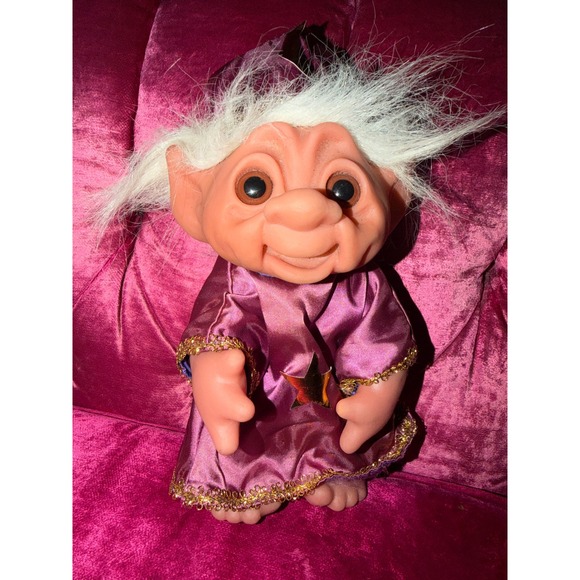 Other - Vintage Wizard Troll Doll Purple Satin Robe Gold Star Moon White Hair 604 Toy